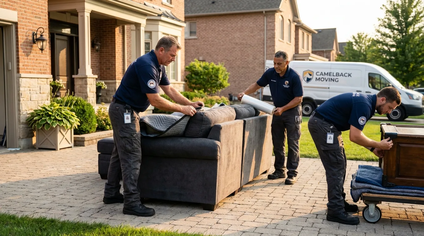 Large estate moving crew wrapping furniture in Woodstock, NH