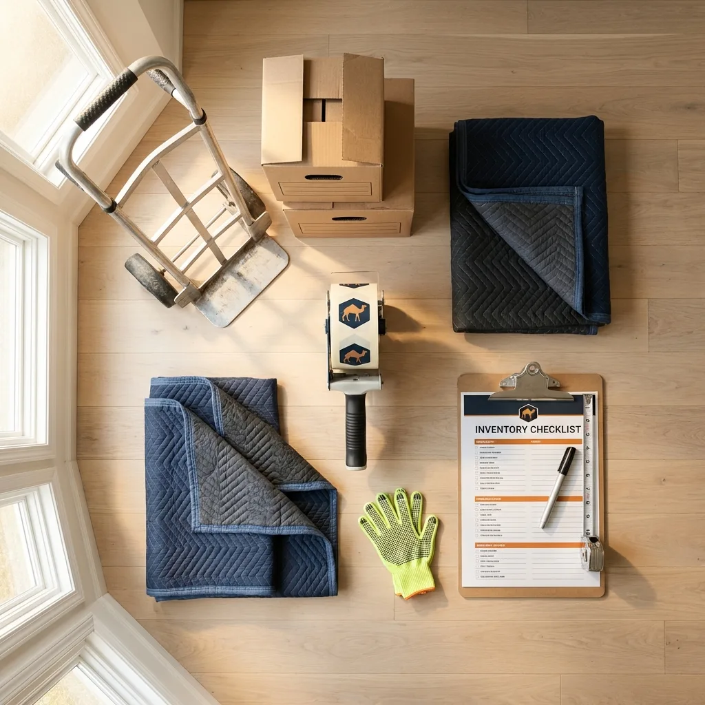 Professional moving supplies and packing materials layout for Woodstock residential relocations